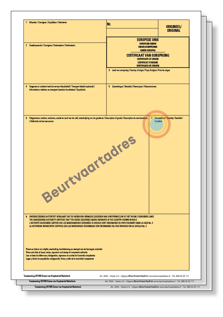 Certificaat van Oorsprong 3-voud laser (CVO)